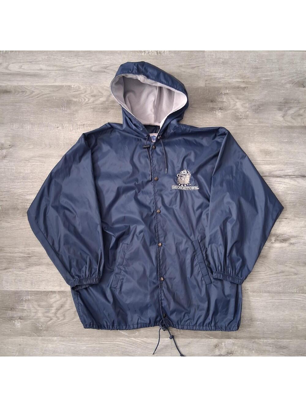 Vintage Georgetown Small Chalk line Embroidered Nylon Windbreaker Hoodie Jacket